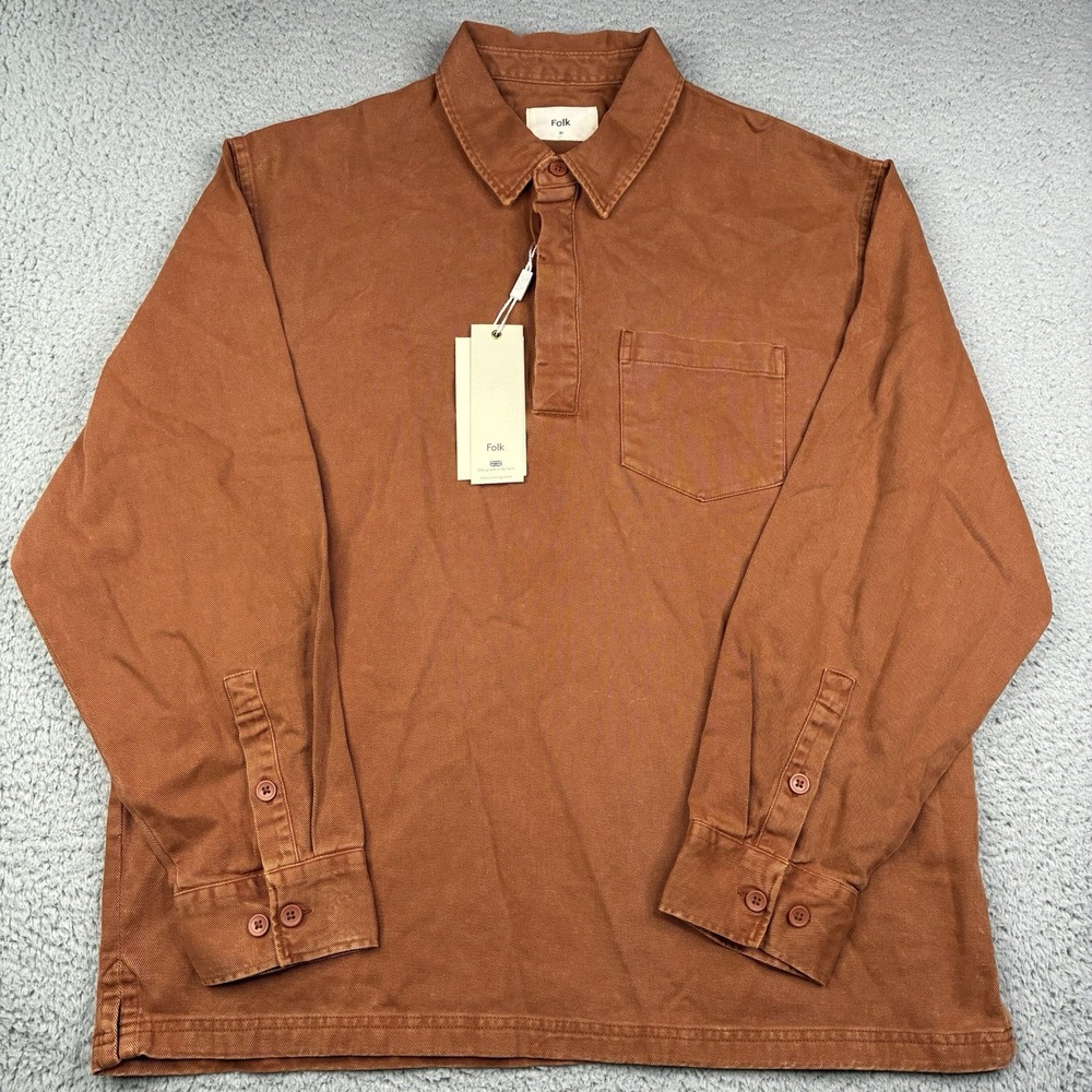 Folk Quinn Rugby Polo Shirt Men's Large Orange Spice Long Sleeve NWT